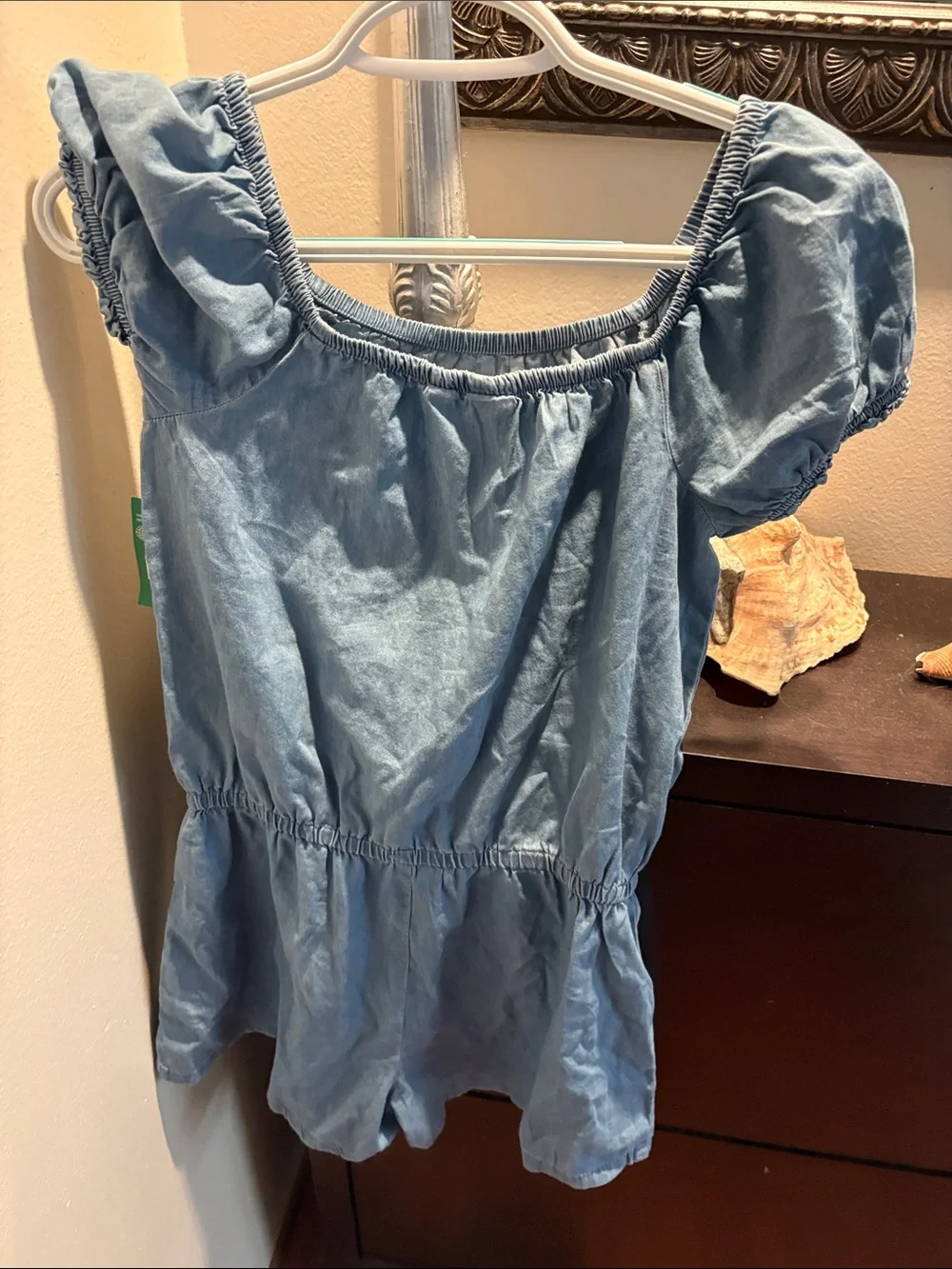 GAP Light Blue Girls Denim-Style Romper with Tie Waist